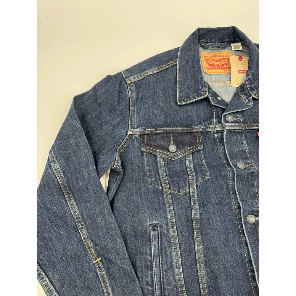 Levi Strauss & Co Mens Dark Wash Denim Trucker Jacket Classic Fit Size Small - Picture 2 of 16